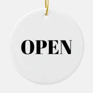 Open / Closed black white two sided store business Ceramic Tree Decoration
