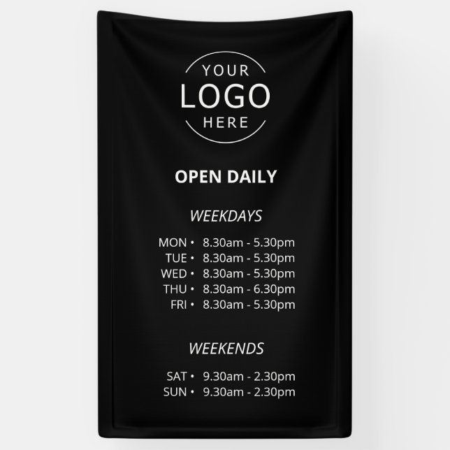 Open Daily Business Hours Your Logo Store Sign (Vertical)