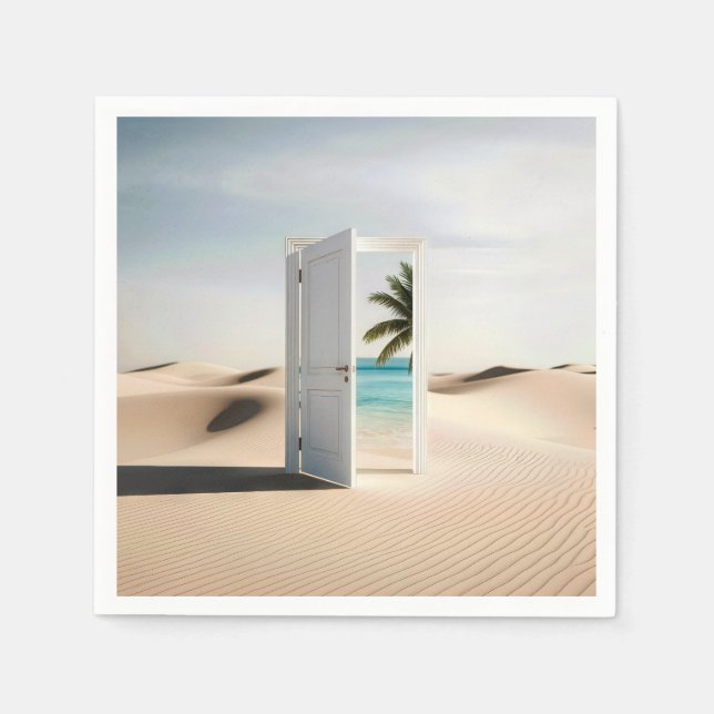 Open Desert Door With Tropical Oasis Napkin (Front)