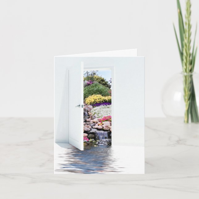 Open Door With Garden Waterfall Card (Front)