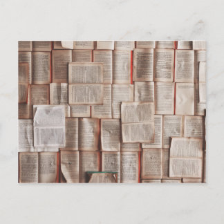 open faced books literary postcard
