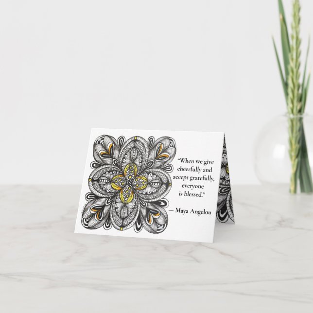Open Flower Doodle with Giving Quote Thank You Card (Front)