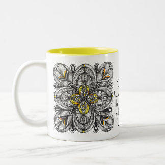 Open Flower Hand-Drawn Doodle with Coffee Quote Two-Tone Coffee Mug