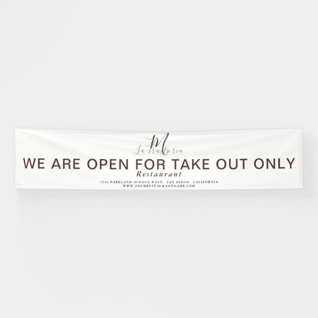 OPEN FOR TAKE OUT MONOGRAM SCRIPT RESTAURANT BANNER (Horizontal)