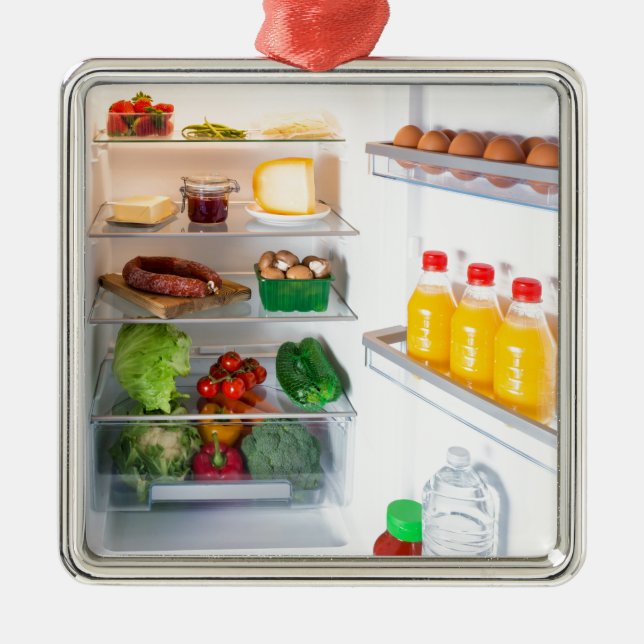 Open fridge filled with food metal tree decoration (Front)
