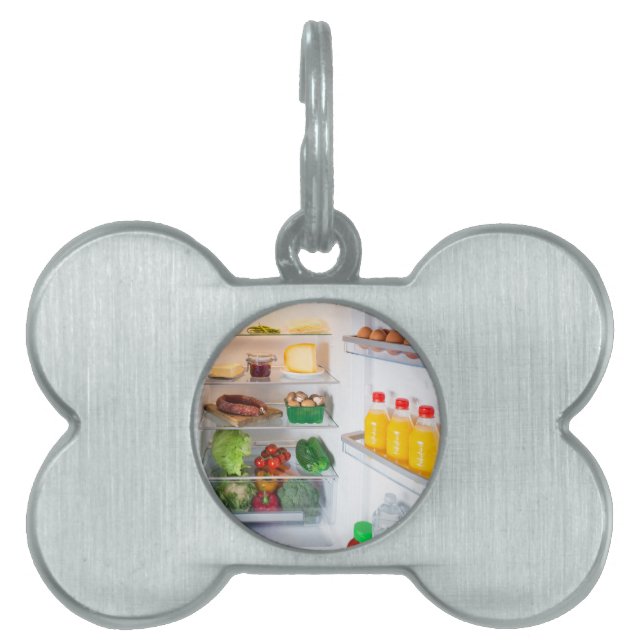 Open fridge filled with food pet name tag (Front)