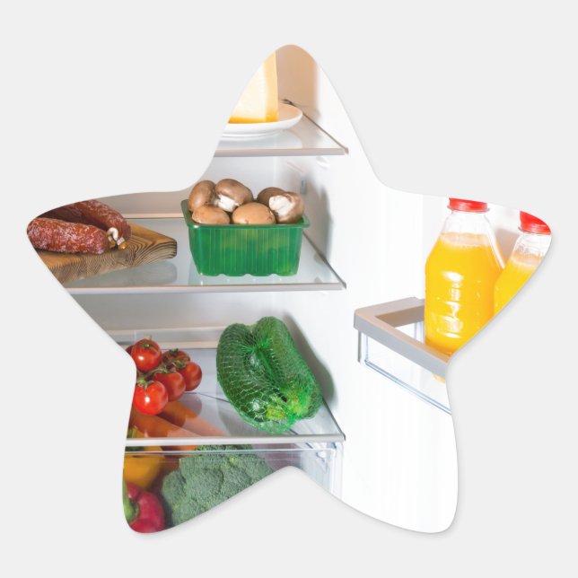 Open fridge filled with food star sticker (Front)