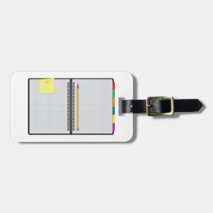 Open Graph Paper Notebook with Pencil Luggage Tag
