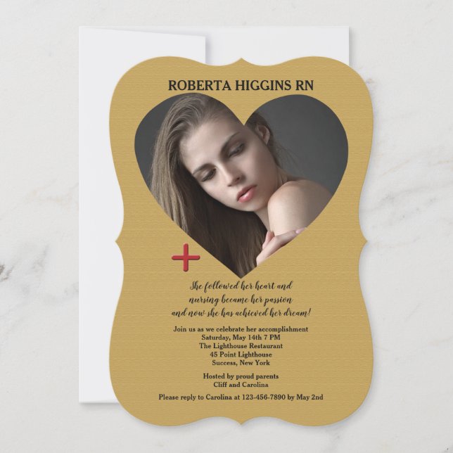 Open Heart Gold Photo Graduation Invitation (Front)
