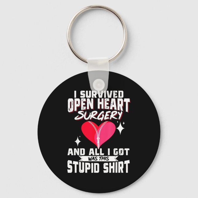 Open Heart Surgery Byp Awareness Heart I Survived  Key Ring (Front)