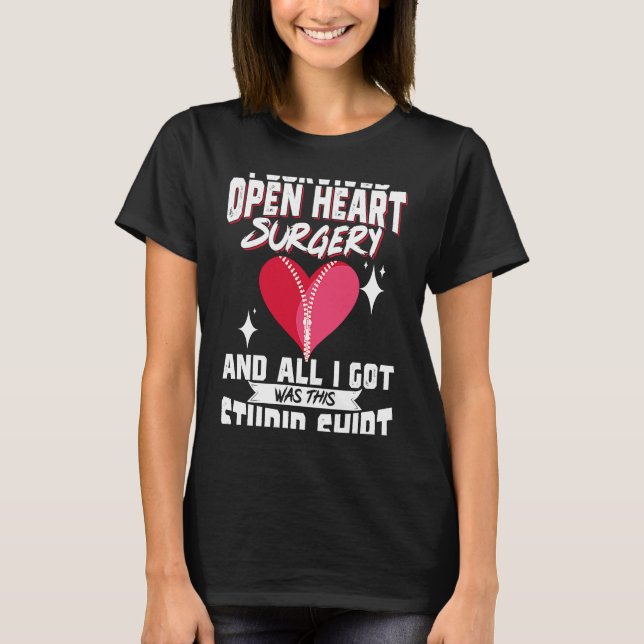Open Heart Surgery Bypass Awareness Heart I Surviv T-Shirt (Front)