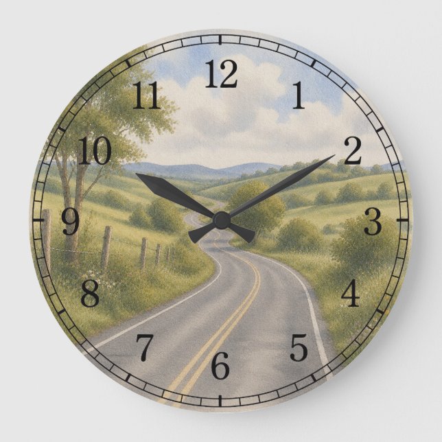 Open Highway Wall Clock — Scenic Road Design (Front)