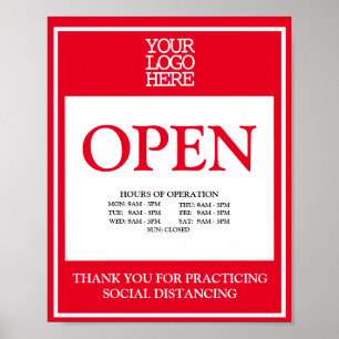 Open   Hours of Operation Social Distancing Poster