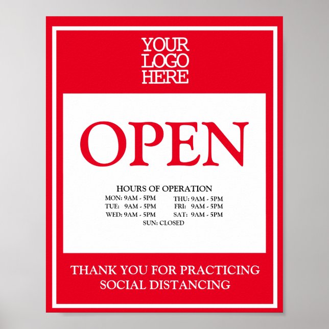 Open | Hours of Operation Social Distancing Poster (Front)