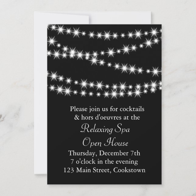 Open House Black Twinkle Lights Invitation (Front)