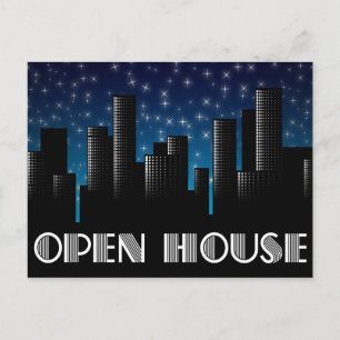 open house : cityscape night sky postcard