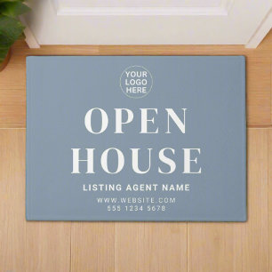 Open House Clean Dusty Blue Business Logo Welcome Doormat