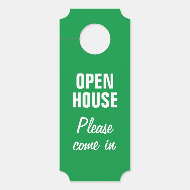 Open House custom real estate red green reversible Door Hanger (Front)