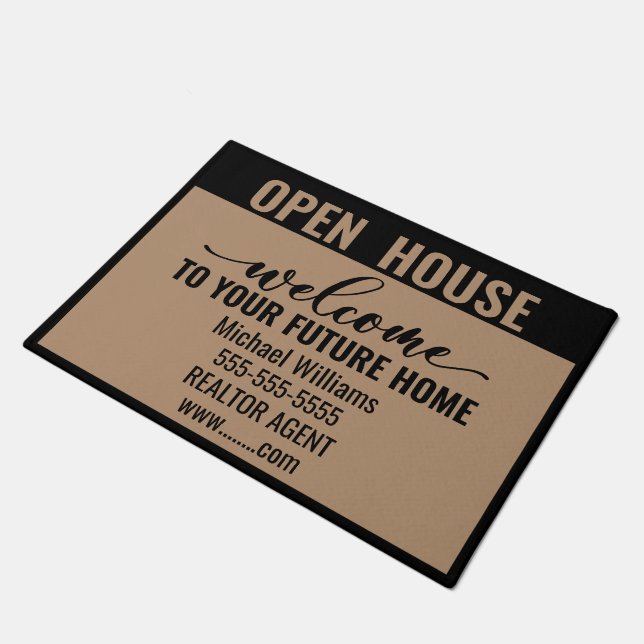 Open House Custom Realtor Welcome for Clients Doormat (Angled)