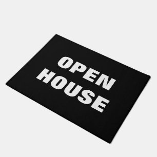 OPEN HOUSE doormat black and white floor sign