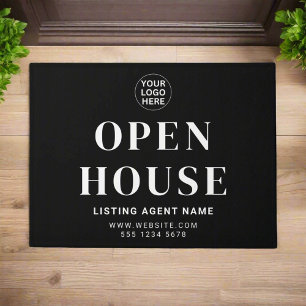 Open House l Black & White Business Logo Welcome Doormat
