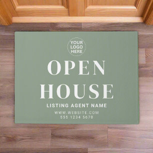 Open House l Custom Sage Green Logo & Text Welcome Doormat