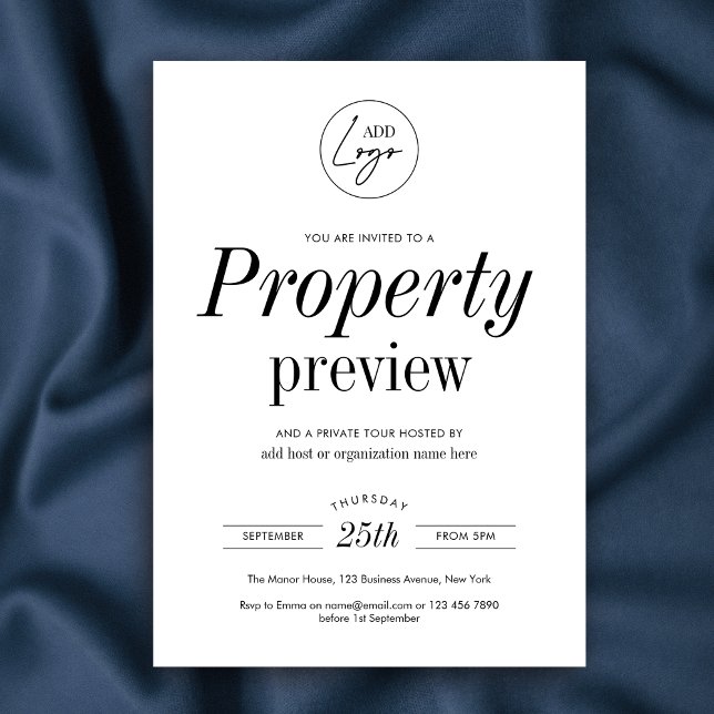 Open House Minimalist Logo Real Estate Preview Invitation (Modern Open House * Property Preview Event invitation in fully customizable minimalist design)