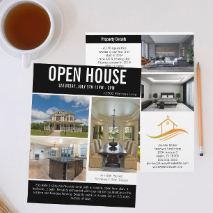 Open House Modern Black Real Estate Listing Flyer