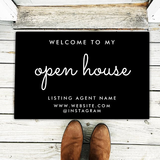 Open House Real Estate Modern Black Realtor Doormat (Creator Uploaded)
