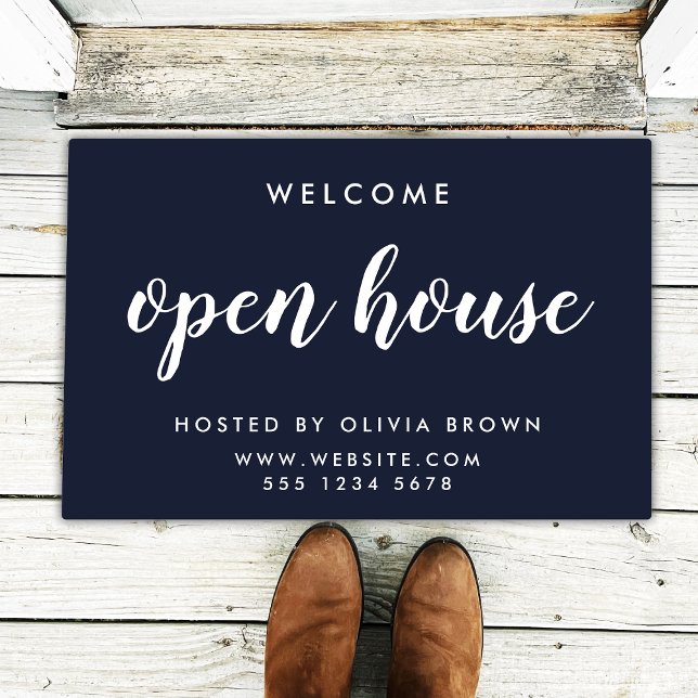 Open House Real Estate Navy Blue Realtor Doormat (Creator Uploaded)