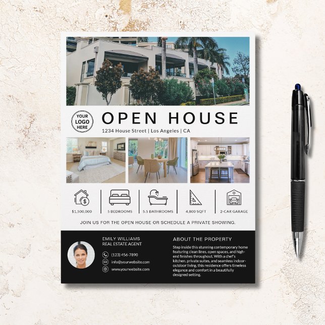 Open House Real Estate Realtor Custom Logo Flyer (Open House Real Estate Realtor Custom Logo)