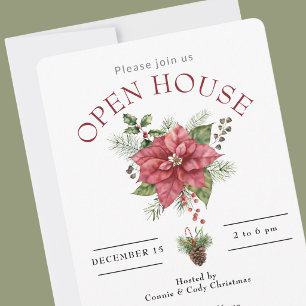 OPEN HOUSE RED CHRISTMAS POINSETTIA INVITATION