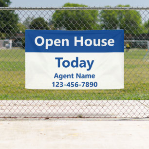 Open House Today Blue White Real Estate Agent Name Banner