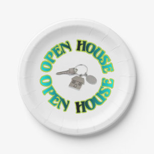 Open House Warming Real Estate House Keys Paper Plate