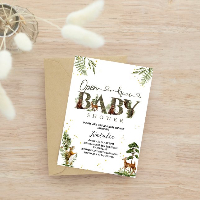 open house woodland forest animals baby shower invitation (Creator Uploaded)