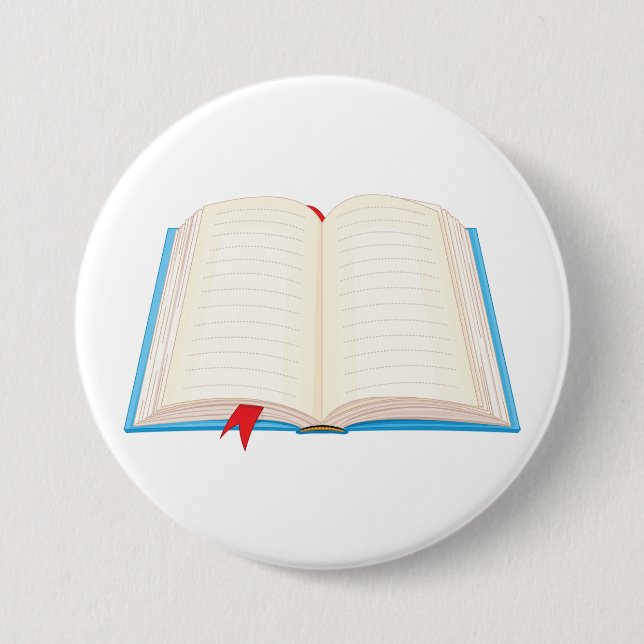 Open Lined Book Red Bookmark 7.5 Cm Round Badge (Front)