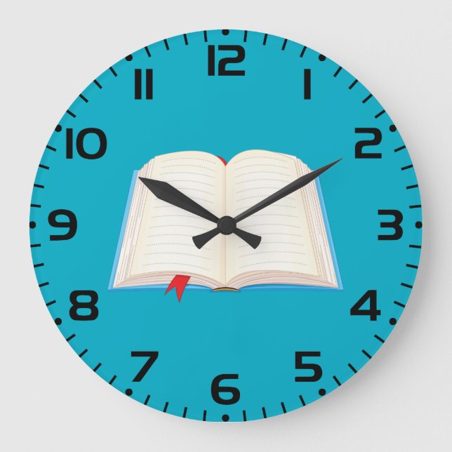 Open Lined Book Red Bookmark Large Clock (Front)