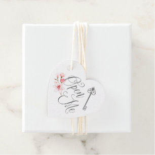 Open Me   Elegant Script Vintage Key & Florals Favour Tags