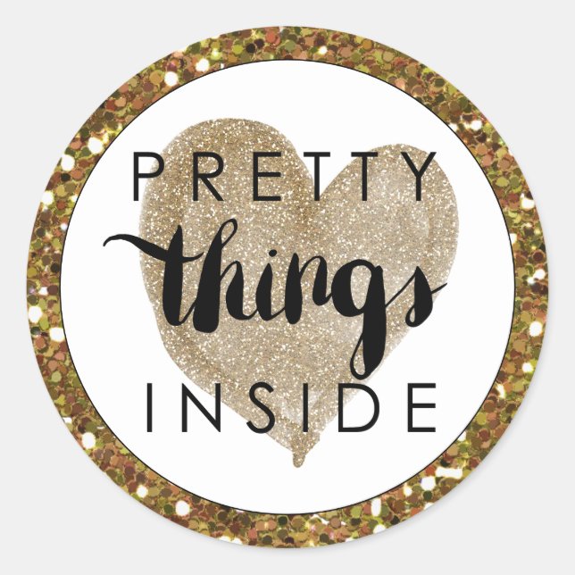 Open Me Gold Glitter Pretty Things Inside Classic Round Sticker (Front)