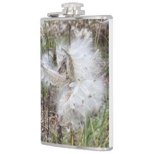 Open Milkweed Pods Seeds with Silk Hip Flask