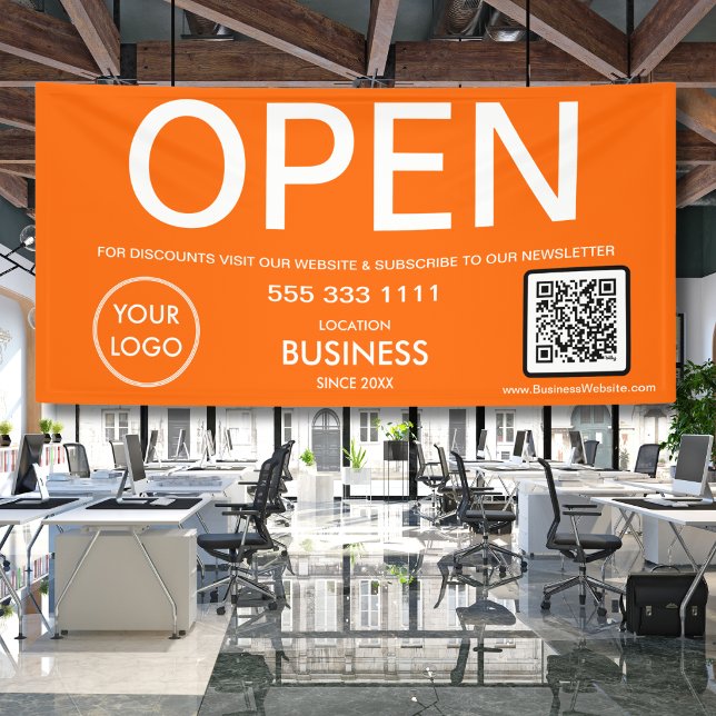 Open Modern Orange Business Logo QR Code Banner (Creator Uploaded)
