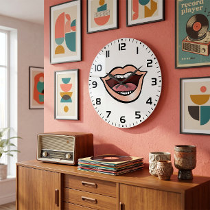 Open Mouth Lips Teeth Tongue Large Clock
