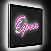 OPEN Neon Pink Trendy Elegant Script Minimalist