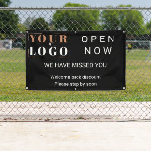 Open now Business Logo Black Outdoor Banner