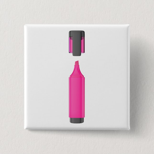 Open pink fluorescent pen 15 cm square badge (Front)