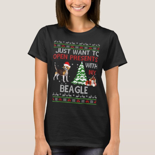 Open Presents With My Beagle Christmas T-Shirt (Front)