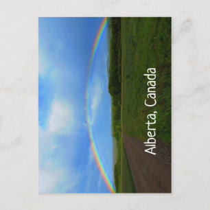 Open Road Through Green Field Alberta Rainbow Postcard