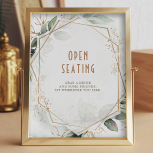 Open Seating Sign Green & Gold Geometric