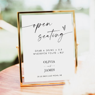 Open Seating Wedding Sign, Minimalist Open Seating Poster