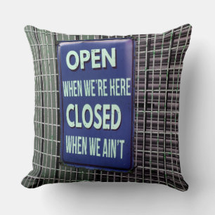 Open Sign Funny, Closed Sign Funny Cushion